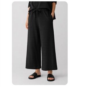 EILEEN FISHER Lightweight Organic Cotton Terry Wide-Leg Pant Black Size Large